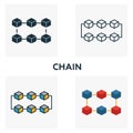 Chain icon set. Four elements in diferent styles from blockchain icons collection. Creative chain icons filled, outline, colored Royalty Free Stock Photo