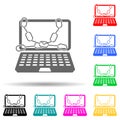 chain on laptop multi color style icon. Simple glyph, flat vector of cyber security icons for ui and ux, website or mobile Royalty Free Stock Photo