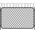 Chain link fence with barbed wire, black seamless silhouette on white Royalty Free Stock Photo