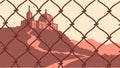 Chain Link Fence with Distant Castle Vector Illustration, vector design Generative AI Royalty Free Stock Photo