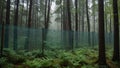 a chain-link fence stretches across forest