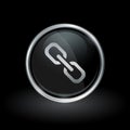 Chain link icon inside round silver and black emblem