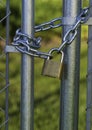 Chain and lock on a chain link fence Royalty Free Stock Photo