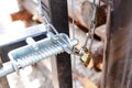 chain with a lock, closed door to lock, protection from penetration Royalty Free Stock Photo