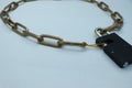 A chain and a lock. One of the rings is a rubber band.