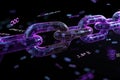Of a chain made from binary code, with a purple color on a black background, in the cyberpunk style, low poly and techy, with