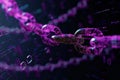 Of a chain made from binary code, with a purple color on a black background, in the cyberpunk style, low poly and techy, with