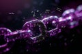 Of a chain made from binary code, with a purple color on a black background, in the cyberpunk style, low poly and techy, with