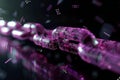 Of a chain made from binary code, with a purple color on a black background, in the cyberpunk style, low poly and techy, with