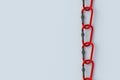 Chain made from red carabiners. Carabines for mountaineering. Accessory for extreme sports