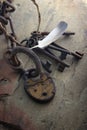 Chain and old keys Royalty Free Stock Photo
