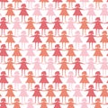 Chain of paper dolls holding hands seamless vector patternin pink orange and white