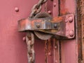 Chain and pulley on a old railroad box car door Royalty Free Stock Photo