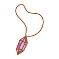 Chain with purple gem crystal pendant. Amulet doodle