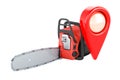 Chain saw with map pointer. 3D rendering Royalty Free Stock Photo