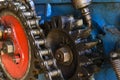 Chain and sprocket of a machine Royalty Free Stock Photo