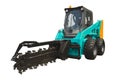 Chain trencher fixed on skid steer loader