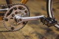 Chain wheel of an old and rusty singlespeed bicycle Royalty Free Stock Photo