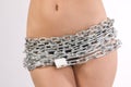 Chain padlock woman bare waist belly button