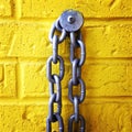 Chain on a yellow brick wall