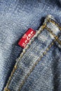 closeup detail of levi `s red tag on levi `s jeans. Royalty Free Stock Photo