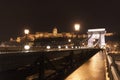 Chainbridge at nighttime with Castle of Buda Royalty Free Stock Photo