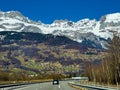 Chaine des Aravis mountains and Cordon village from A40