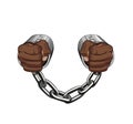 Chained african person. slave captive. Handcuffs. Vector graphic illustration Royalty Free Stock Photo