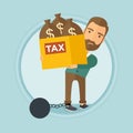 Chained businessman carrying bags full of taxes. Royalty Free Stock Photo