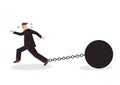 Chained businessman running away