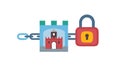 Chained Castle Security: Robust Digital Defense, vector design Generative AI Royalty Free Stock Photo