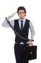 The chained male employee isolated on white Royalty Free Stock Photo