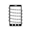 Chained phone. Smart phone wrapped in chains. Represents security or prohibition.