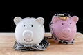 Chained piggy bank and security lock money savings with steel chain keys Money security concept