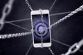 Chained smartphone with copyrights symbol Royalty Free Stock Photo
