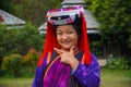 CHAING MAI, THAILAND - DECEMBER 22, 2018: Portrait of Young Girl Dressed in Traditional Hill Tribe Costume in Northern