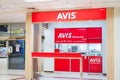 Closeup and crop business banner of AVIS Car Rental in Chiangmai international airport. Avis