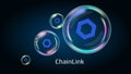 ChainLink LINK token symbol in soap bubble, coin DeFi project decentralized finance.