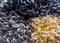 Black, gold and silver chain close up. View from above Royalty Free Stock Photo