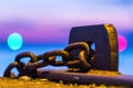 Rusty chain rattling in Landskrona harbor Royalty Free Stock Photo