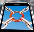 Chains Joint On Smartphone Showing Security Unity