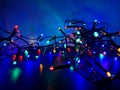 chains of light on a dark blue background resemble a Royalty Free Stock Photo