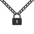 Padlock on the metal chains graphic icon