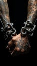 Chains once bound, now hands stroll freely, marking the transformation from slavery to freedom Royalty Free Stock Photo