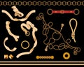 Chains, ropes and belts set. Vector baroque templates for fabric, scarf