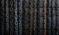 Chains of Various Sizes and Colors Hanging on a Wall Royalty Free Stock Photo