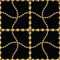 Seamless pattern of golden chains on black background. Repeat design ready for decor, fabric, prints, textile. Royalty Free Stock Photo