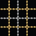 Seamless pattern of golden and silver chains on black background. Repeat design ready for decor, fabric, prints, textile. Royalty Free Stock Photo