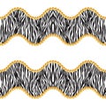 Seamless pattern of golden chains on white background with zebra skin. Repeat design ready for decor, fabric, prints, textile. Royalty Free Stock Photo