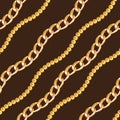 Seamless pattern of golden chains on dark brown background. Repeat design ready for decor, fabric, prints, textile. Royalty Free Stock Photo